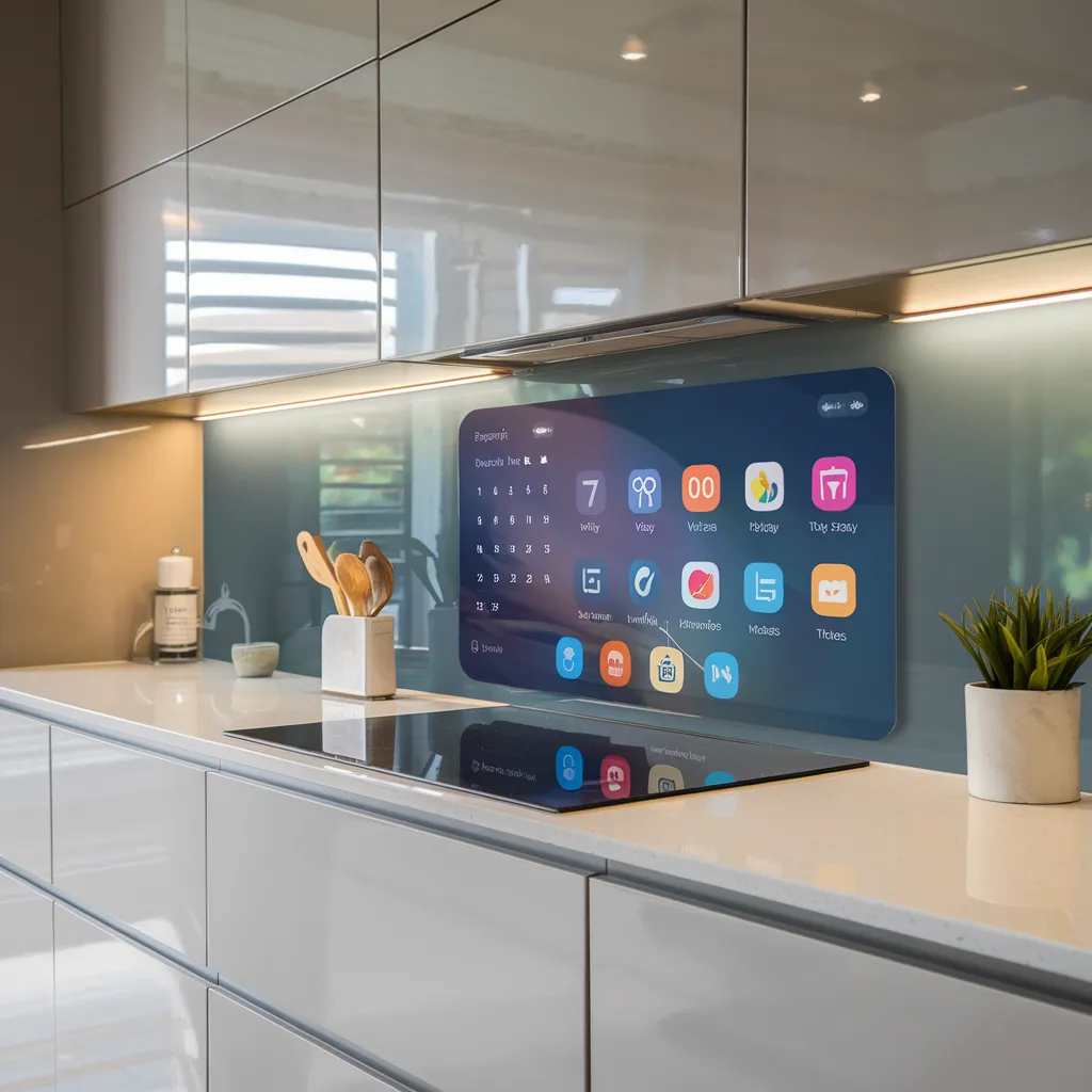 32+ Jaw-Dropping Kitchen Backsplash Ideas You Haven’t Seen Yet 4 Smart Glass Backsplash with Integrated Digital Display