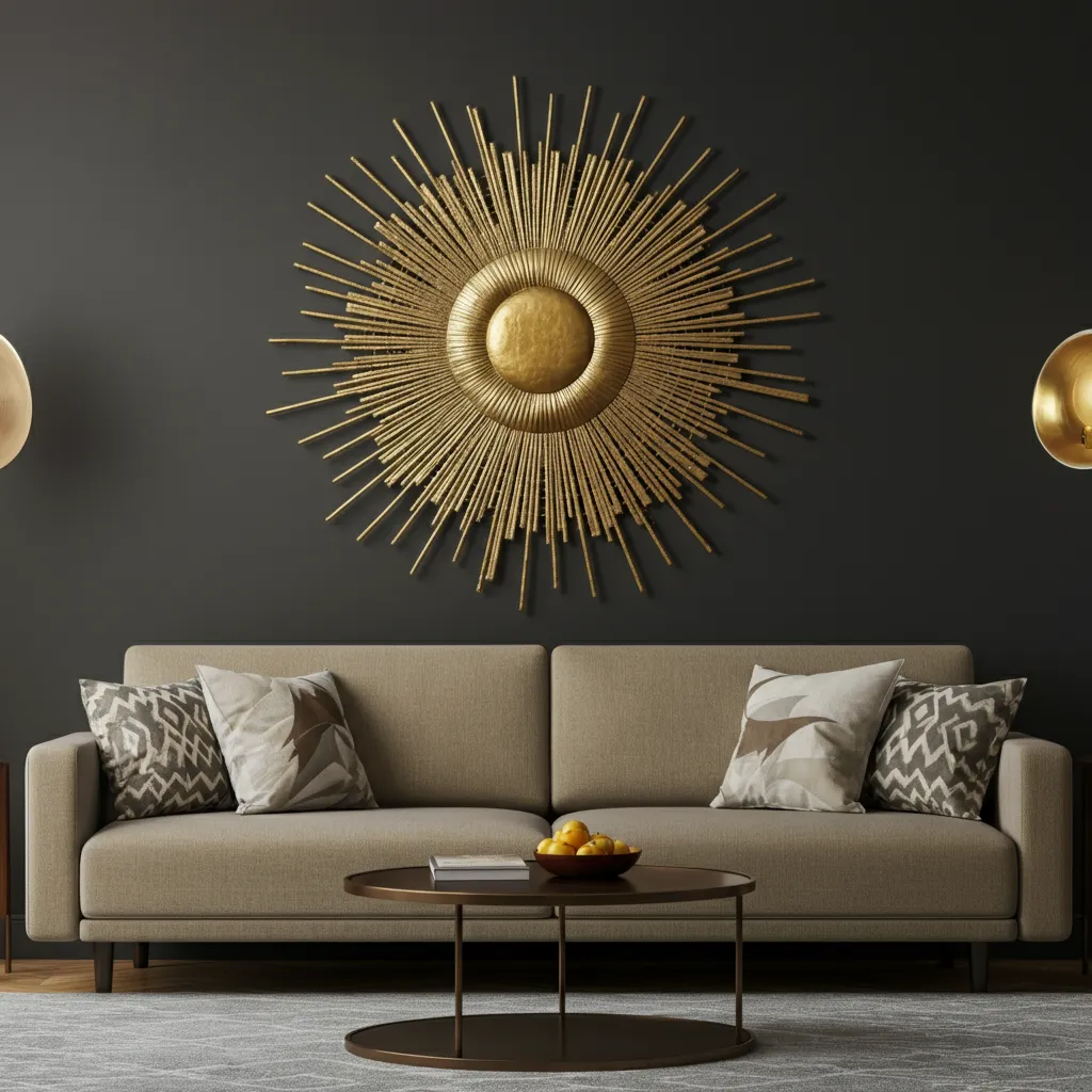 Steal These Designer-Approved Mid Century Modern Living Room Ideas 9 Sunburst Wall Decor