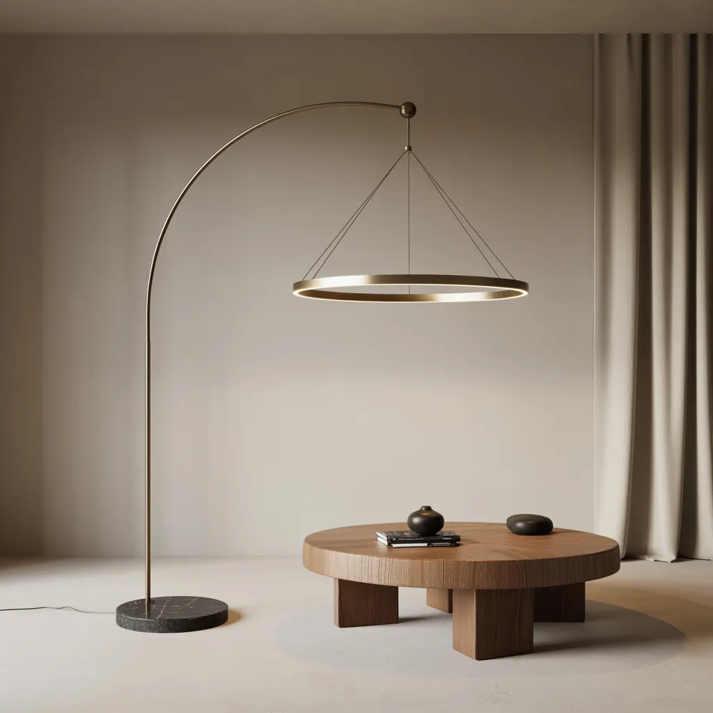 Living Room Lamp Ideas That Instantly Make a Room Look Expensive 44 Suspended Ring Arc Floor Lamp