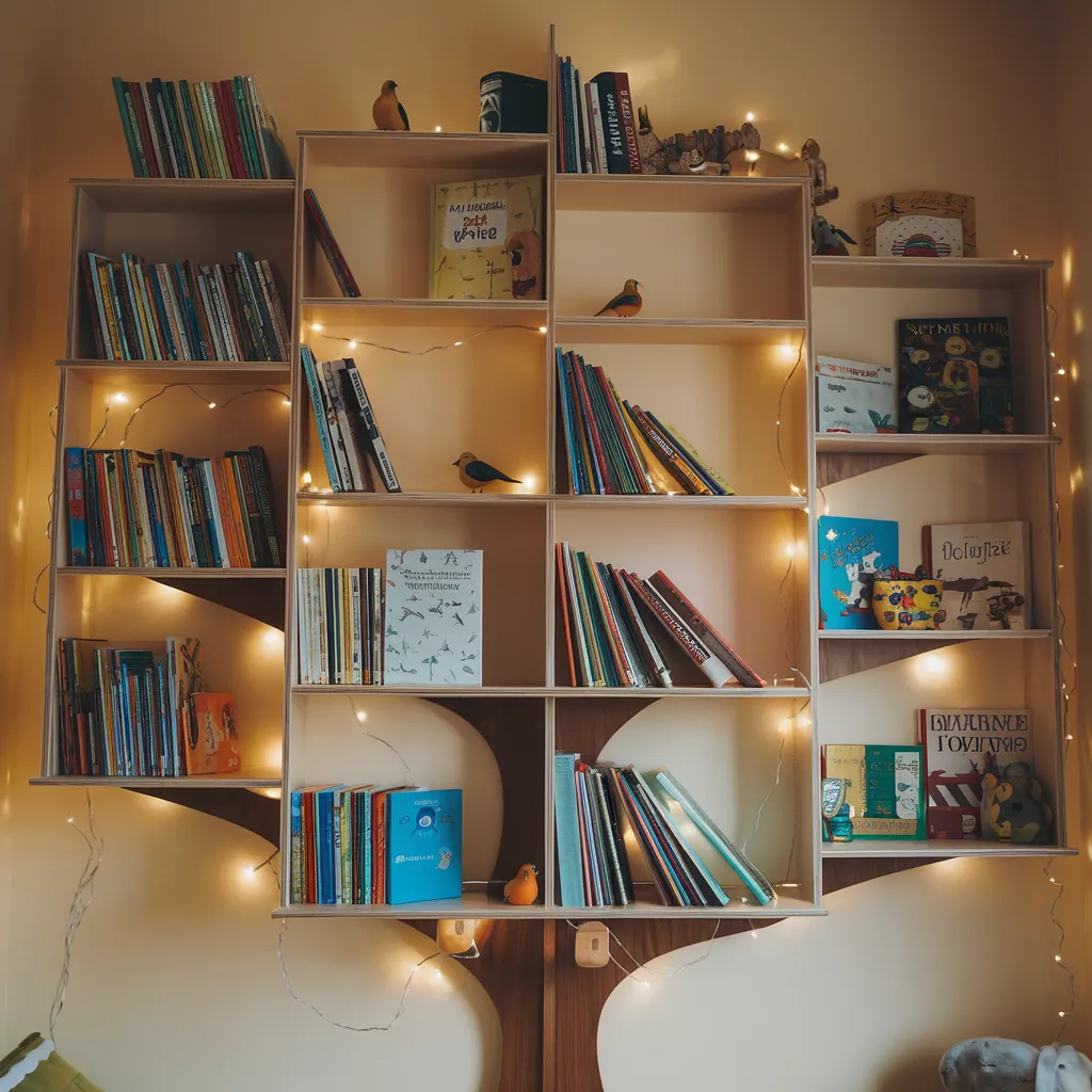 The Ultimate Guide to Shelf Decor Ideas for Small and Large Spaces 2 Tree Inspired Bookshelf with Fairy Lights