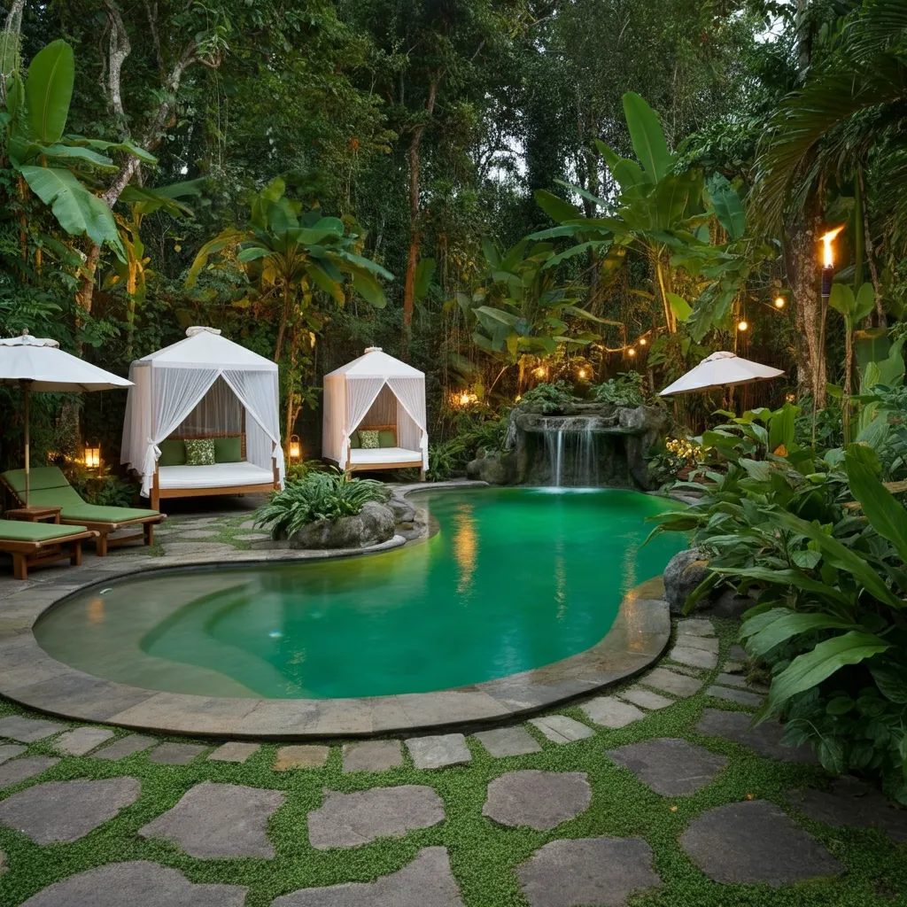 24+ Dreamy Pool Ideas That Blend Style, Comfort, and Luxury 9 Tropical Jungle Pool