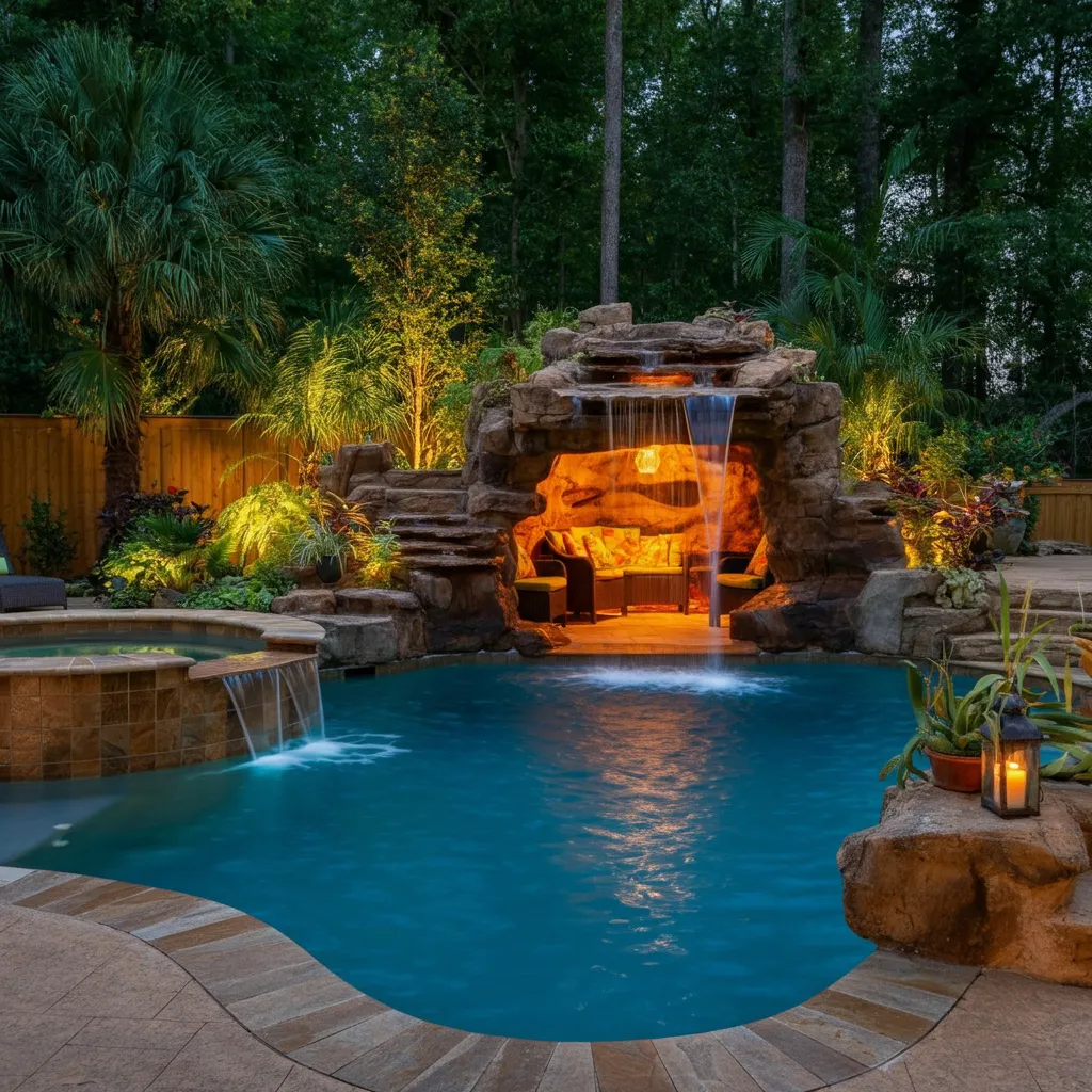24+ Dreamy Pool Ideas That Blend Style, Comfort, and Luxury 16 Underground Grotto Pool with Waterfall Entrance