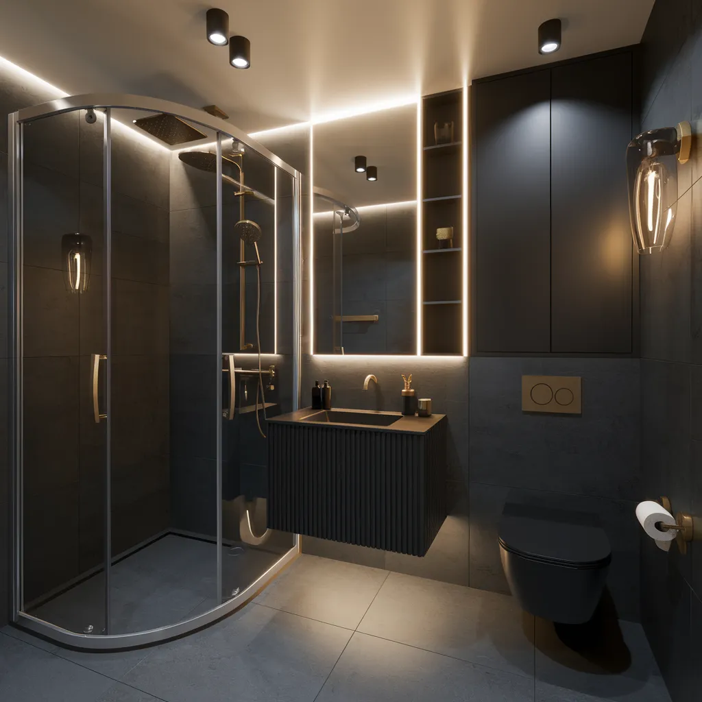These Small Bathroom Ideas Are So Genius, You’ll Want to Remodel Tonight 5 Urban Noir Compact Bathroom