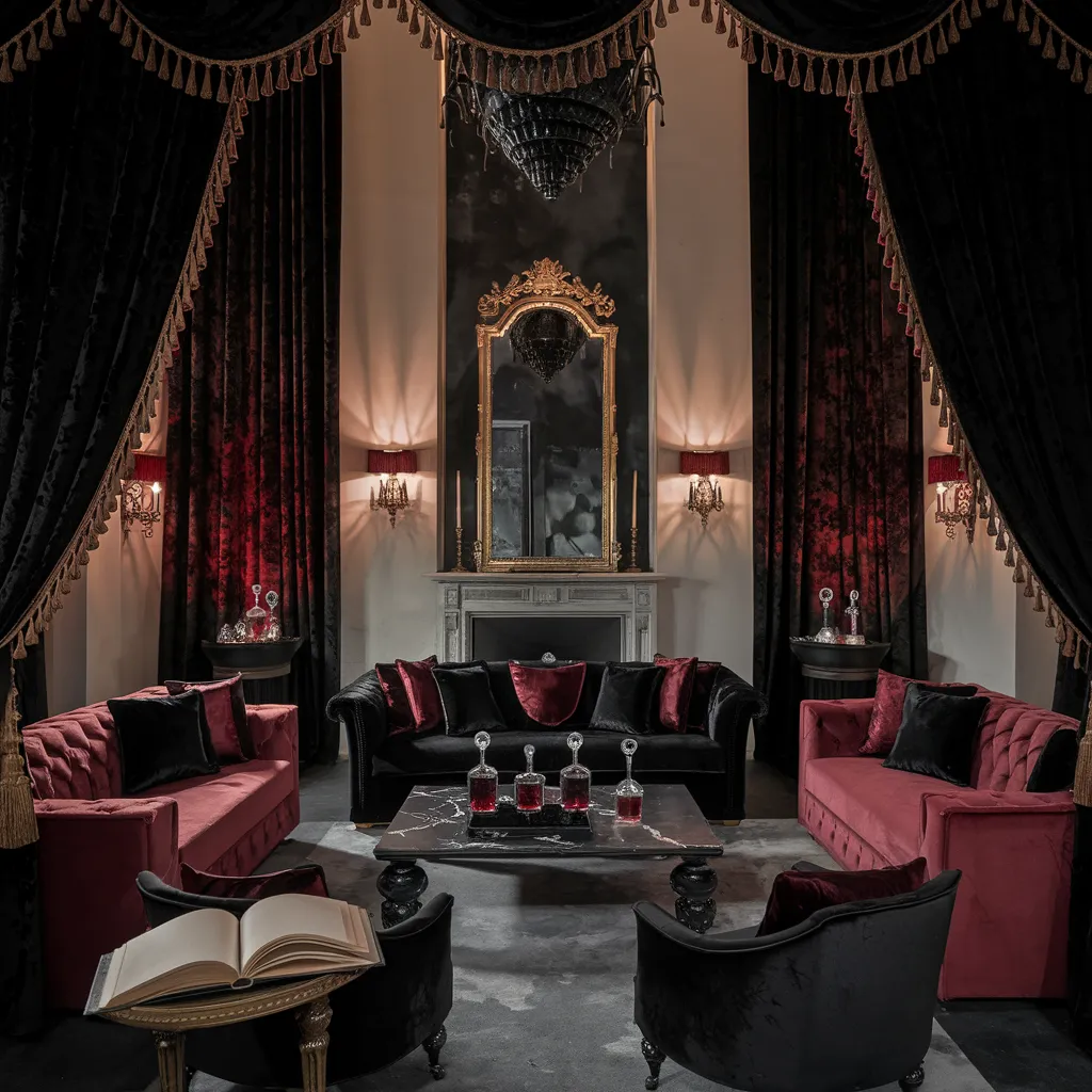 The Ultimate Halloween Living Room Inspiration Guide (Every Style Covered) 2 Vampire’s Velvet Parlor