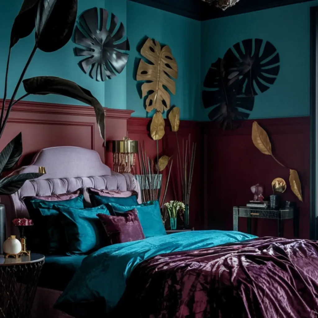 32+ Dark Nature Aesthetic Bedrooms That Feel Like a Peaceful Forest Retreat 5 Velvet Tropic Mirage