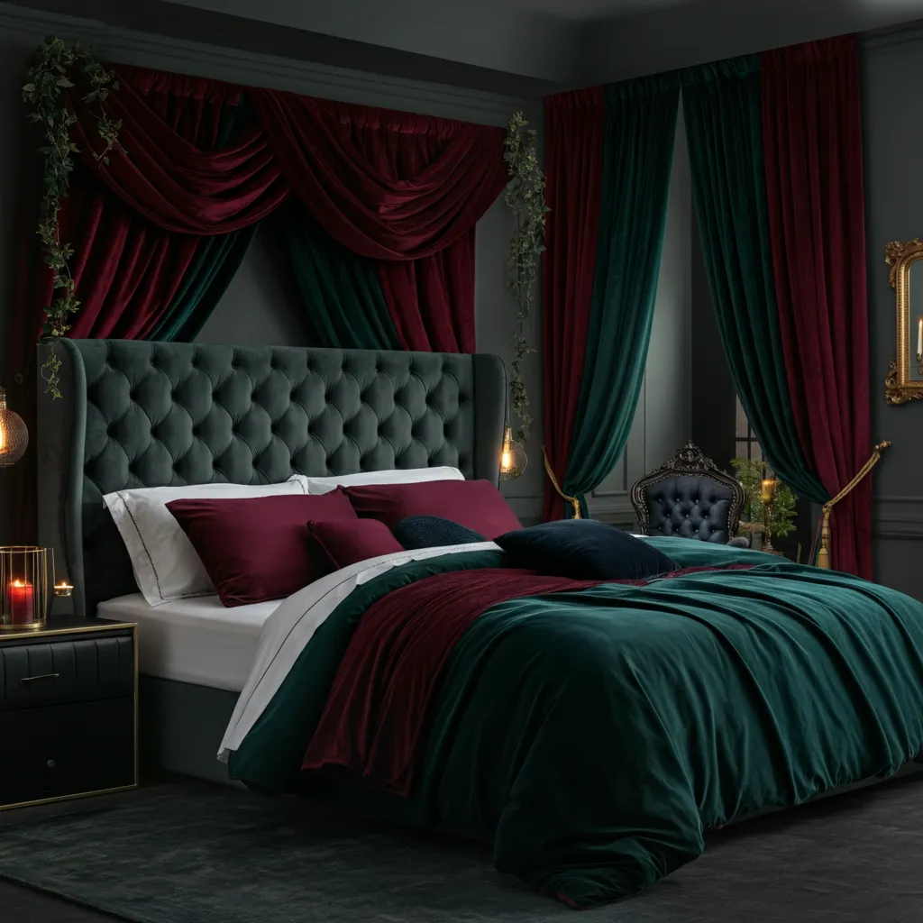 32+ Dark Nature Aesthetic Bedrooms That Feel Like a Peaceful Forest Retreat 23 Velvet Winter Haven