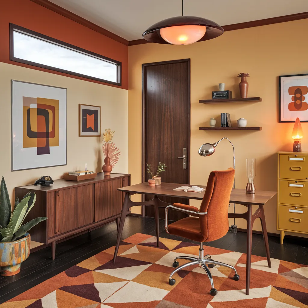 24+ Jaw-Dropping Home Office Ideas That Look Insanely Expensive 19 Vibrant 70s Retro Office