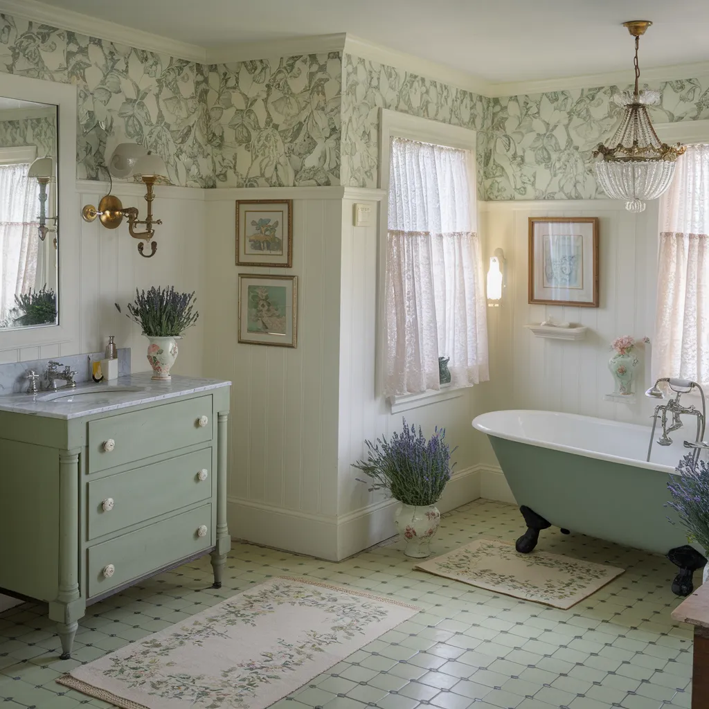 The Ultimate Guide to Sage Green Bathrooms That Feel Like Retreats 14 Vintage Cottage Bathroom in Sage Green with Floral Touches