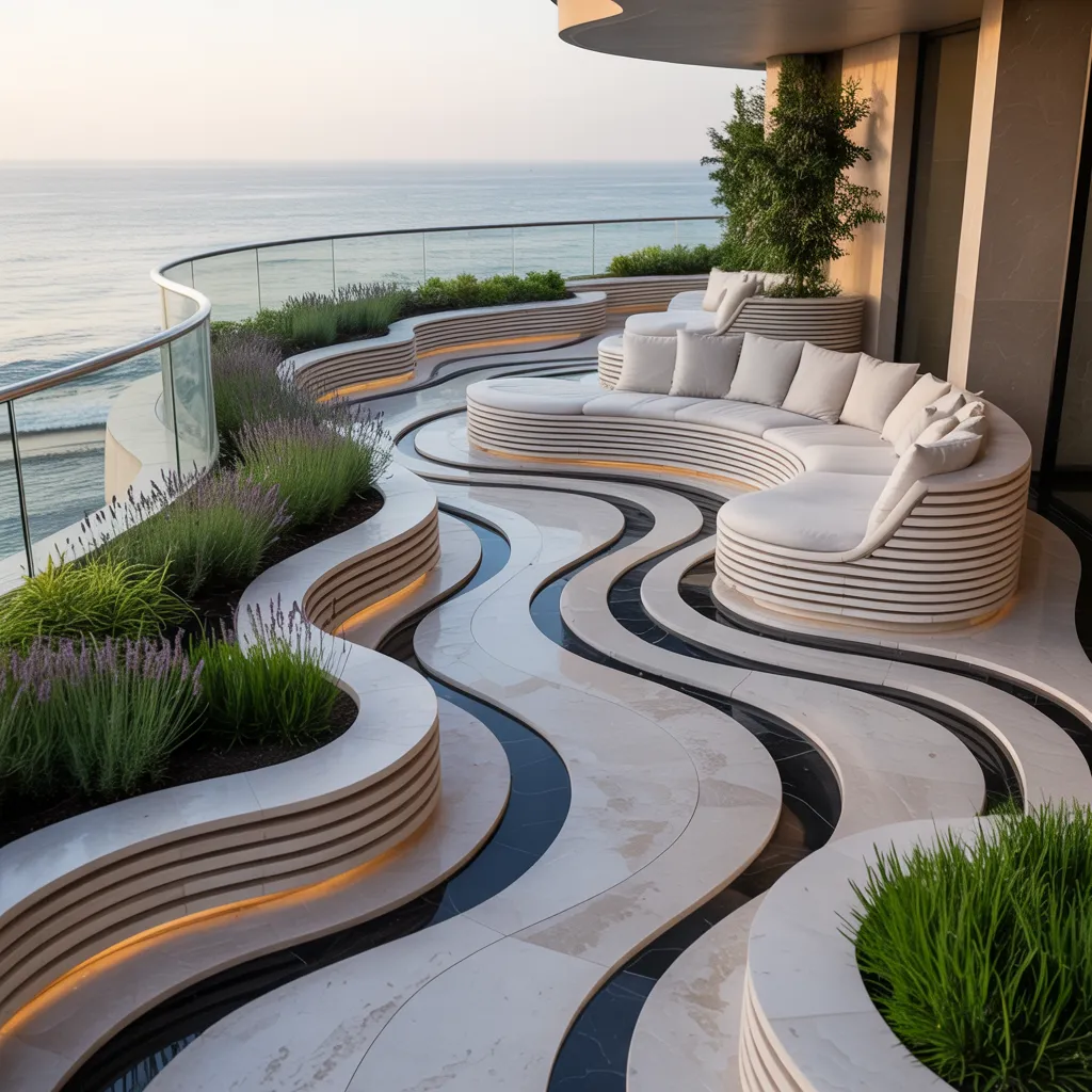 Wave-Inspired Oceanfront Terrace