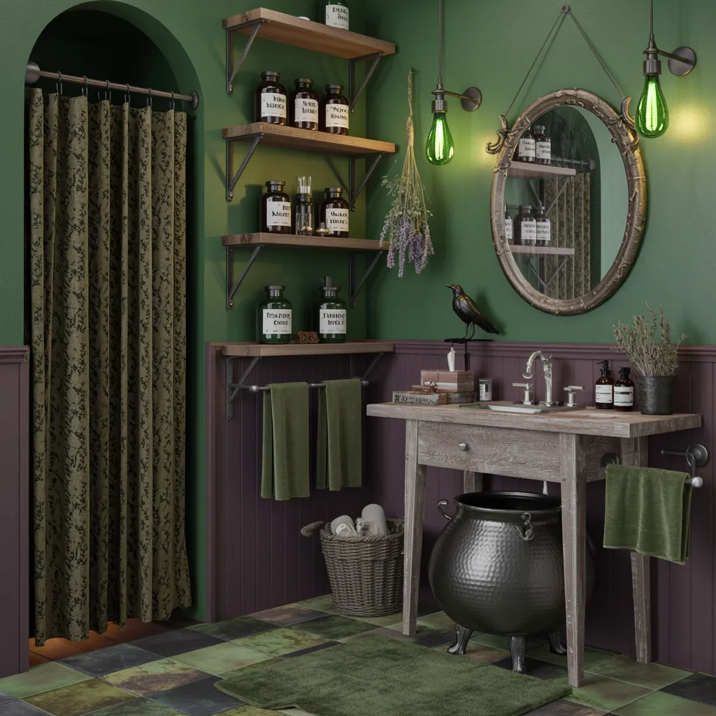 Halloween Bathroom Makeovers You’ll Want to Copy Before October 31st 32 Witch’s Apothecary Bathroom