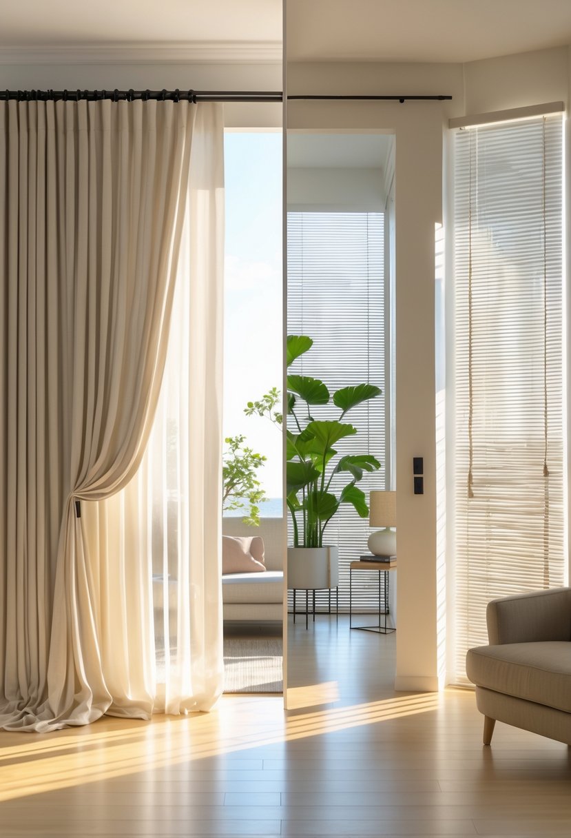 How to Choose Between Curtains vs Blinds: The Complete Guide 3 A room with a window showing curtains on one side and blinds on the other, with natural light coming through both.