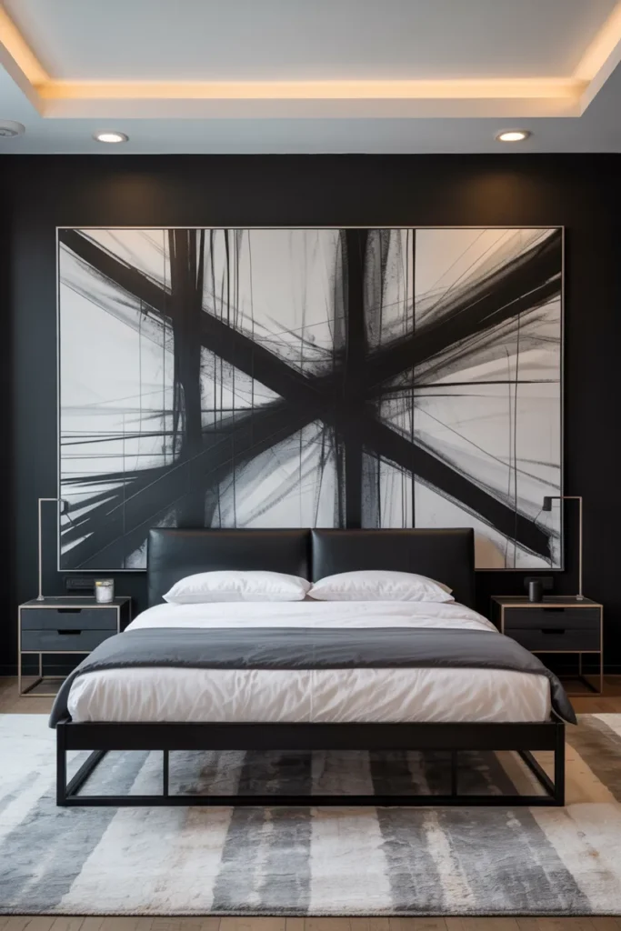 19 Black Bedroom Aesthetic Ideas That Make Dark Interiors Look Irresistible 11 Artistic Statement Wall