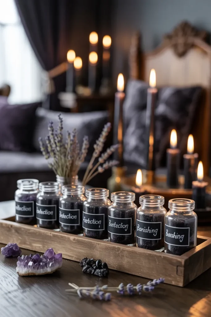 35 Witchy Bedroom Ideas to Transform Your Space into a Magical Sanctuary 35 Black Salt Jars for Protection