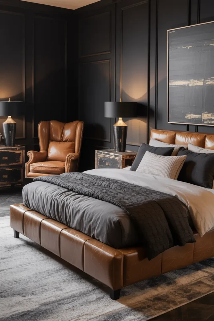 19 Black Bedroom Aesthetic Ideas That Make Dark Interiors Look Irresistible 10 Black and Leather Fusion