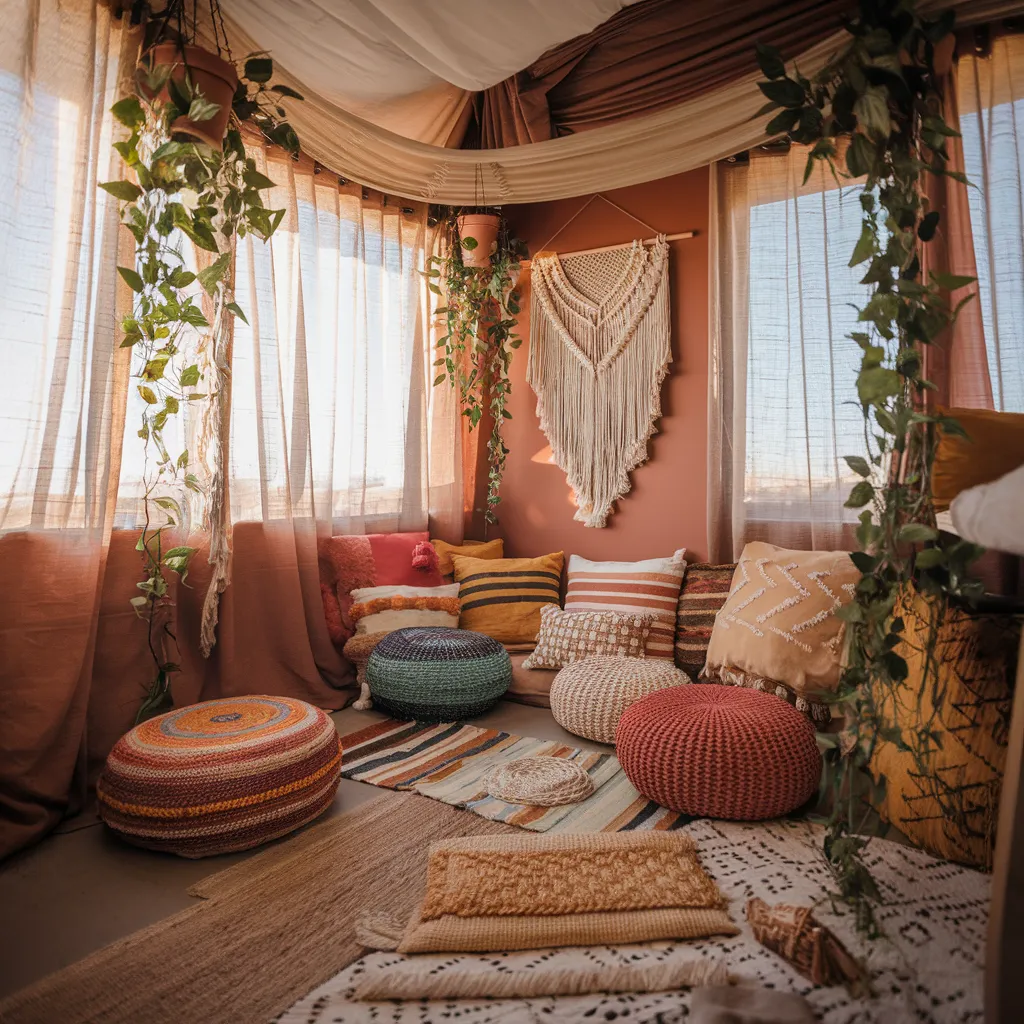 Boho Corner with Floor Poufs