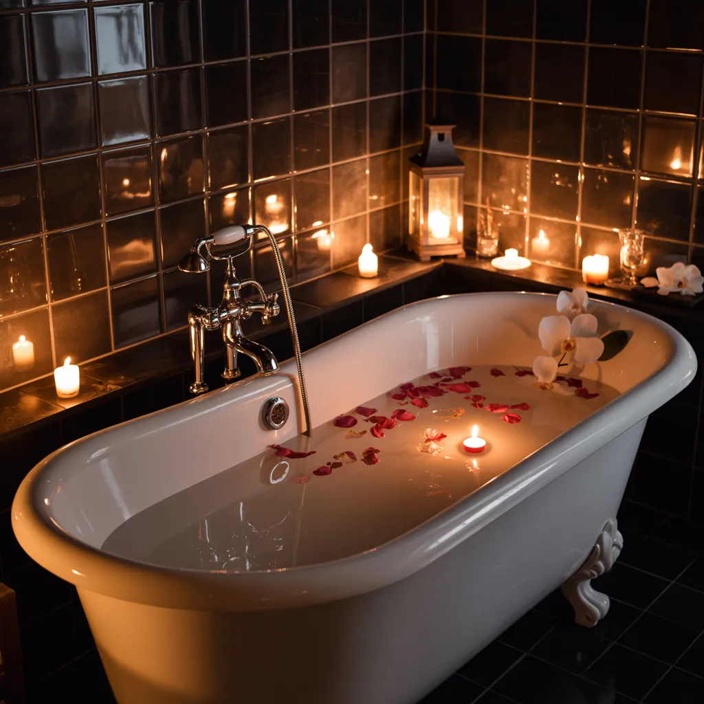 Candlelit Ambiance with Dark Tiles