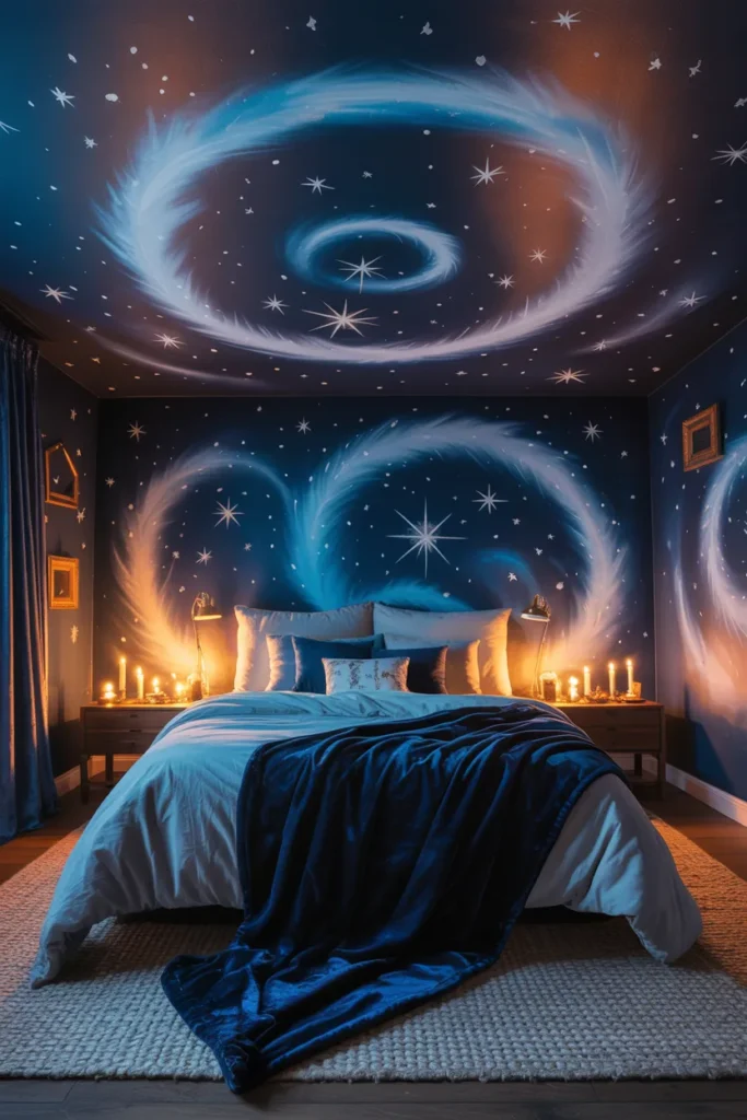 35 Witchy Bedroom Ideas to Transform Your Space into a Magical Sanctuary 23 Celestial Ceiling Murals