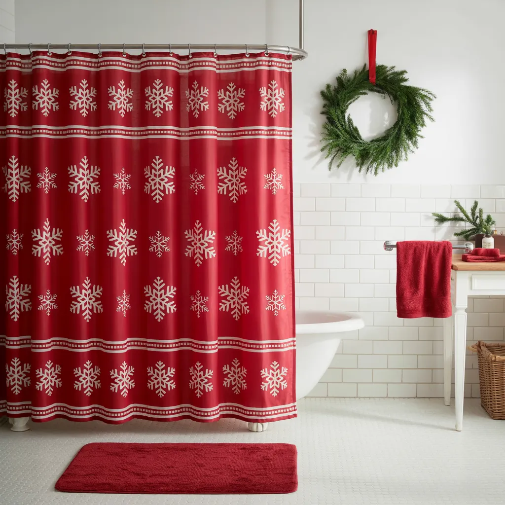 Christmas-Themed Shower Curtain