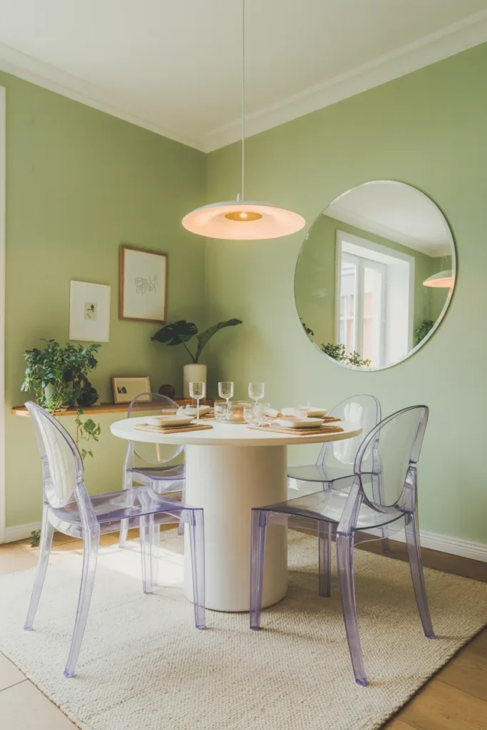 Cozy Dining Room with Mirrors and Pastel Walls