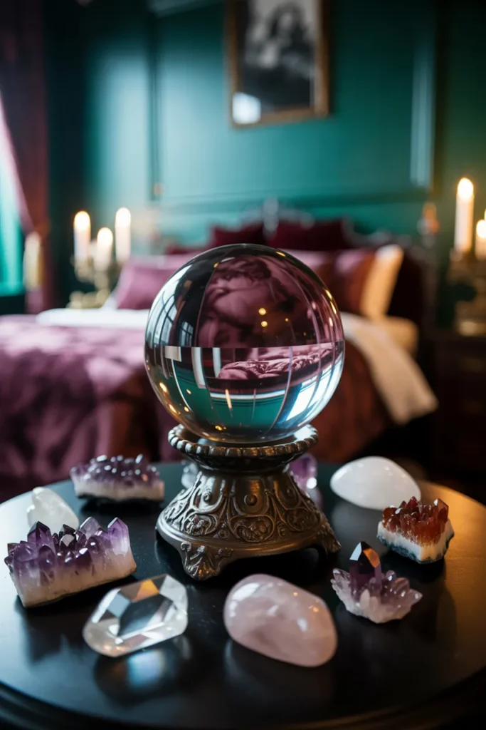 35 Witchy Bedroom Ideas to Transform Your Space into a Magical Sanctuary 19 Crystal Ball Accents