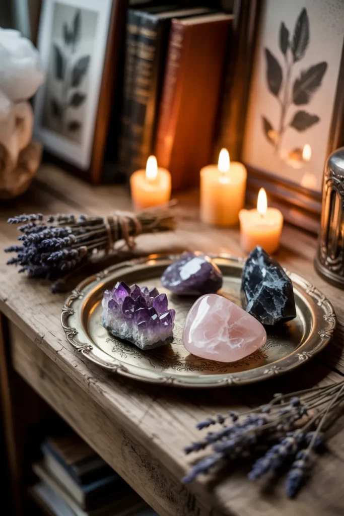 35 Witchy Bedroom Ideas to Transform Your Space into a Magical Sanctuary 4 Crystal Energy Corners
