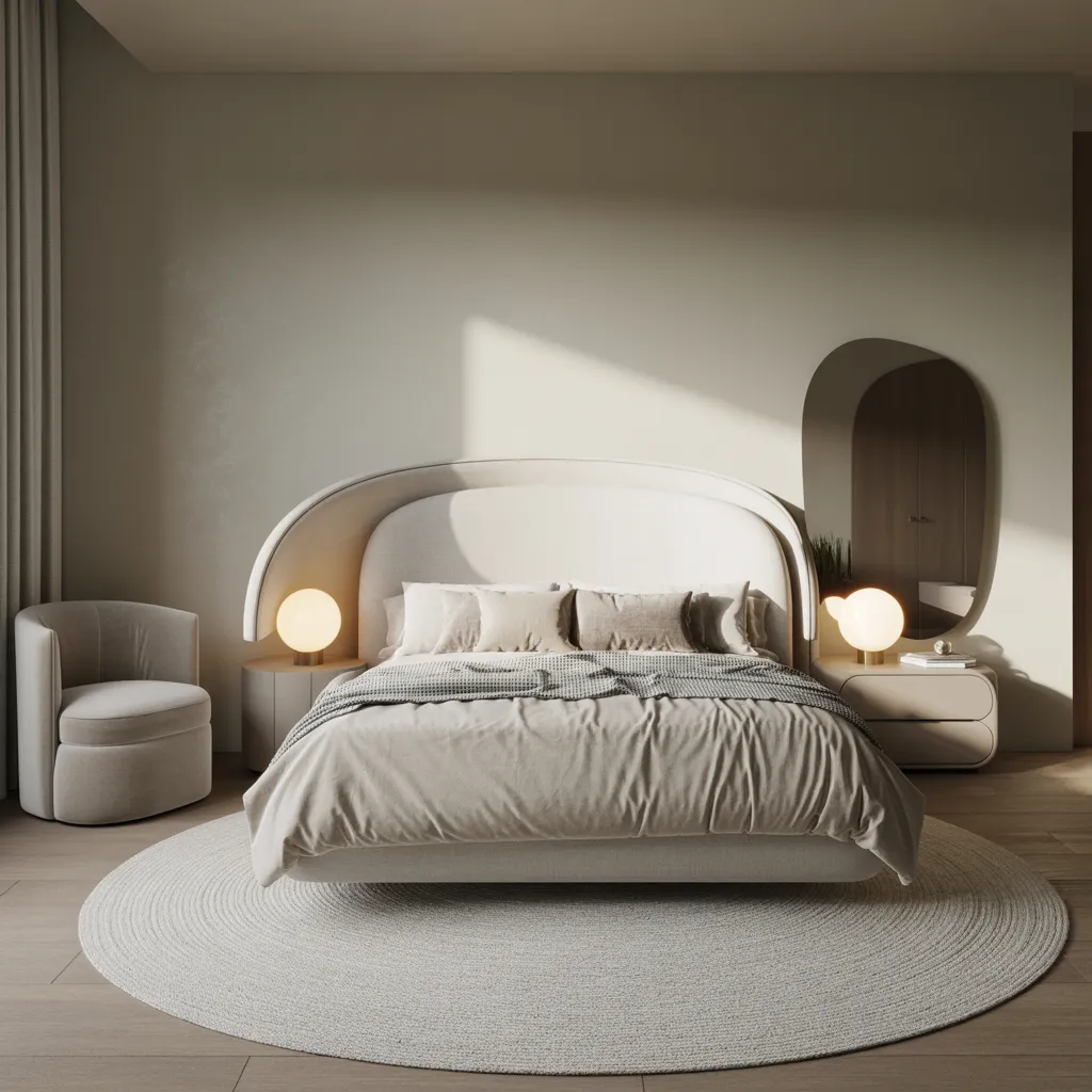 25 Contemporary Bedroom Ideas to Refresh, Relax, and Reimagine Your Space 19 Curved Furniture for Soft Flow