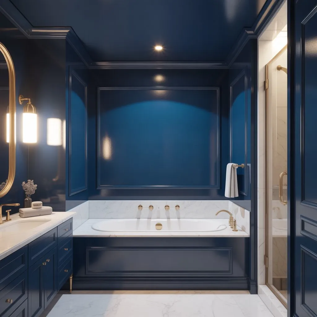 Color Drenching Bathroom: How to Nail This Bold Design Trend 2 Deep Navy Bathroom
