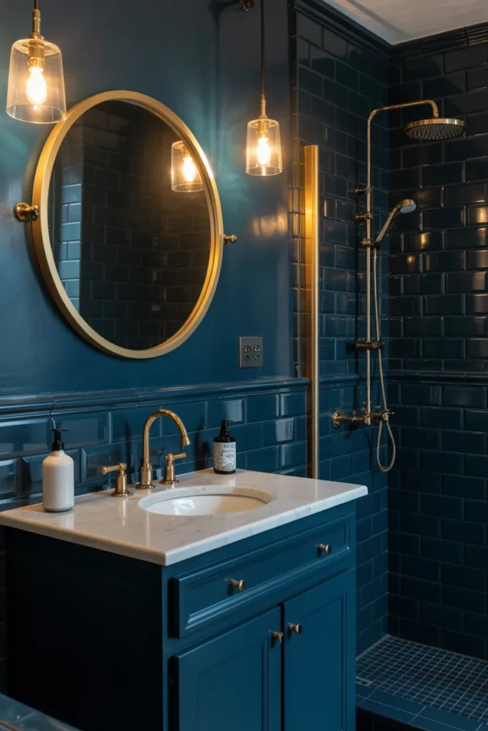 Deep Navy with Gold Fixtures