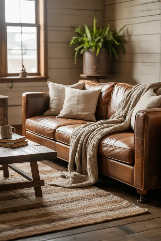 Distressed Leather Sofa for Character