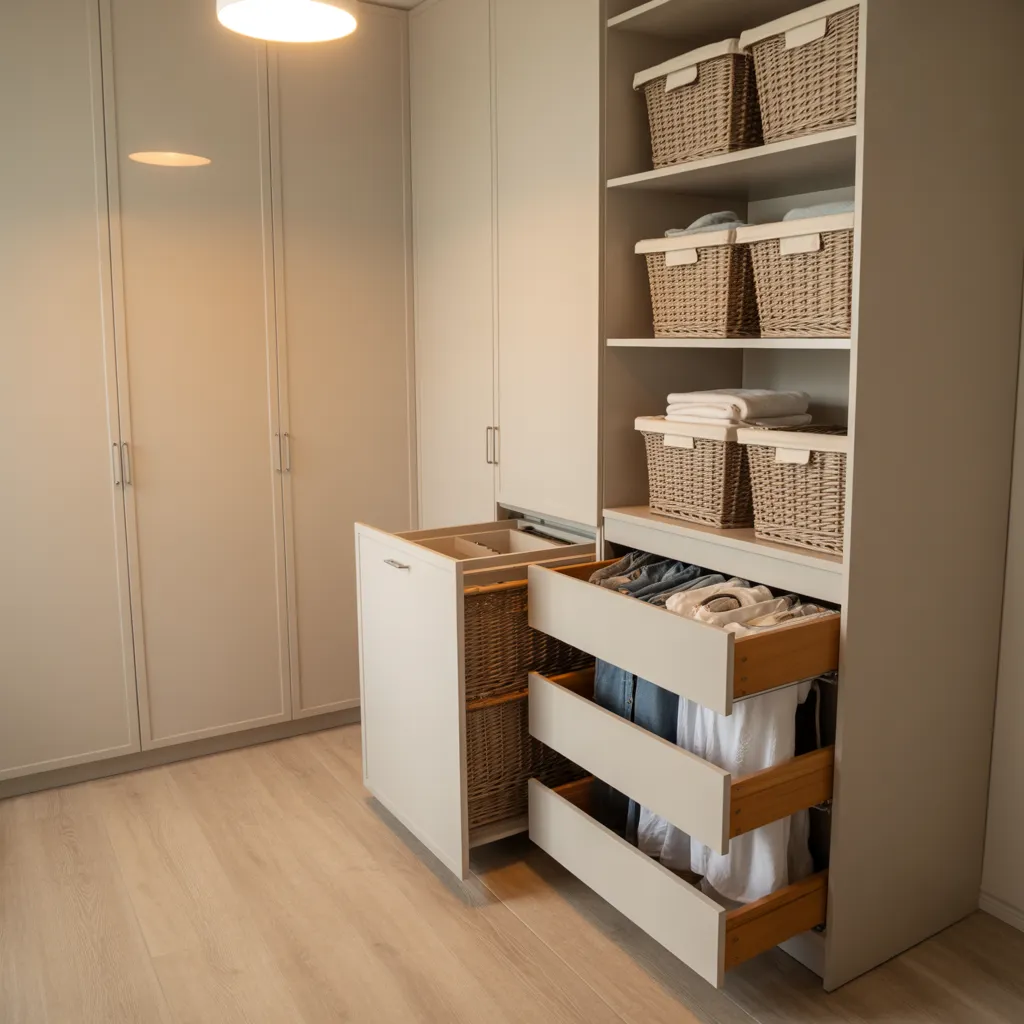 20 Dressing Room Design Ideas That Prove Organization Can Be Beautiful 19 Dressing Room with Built-In Laundry Section