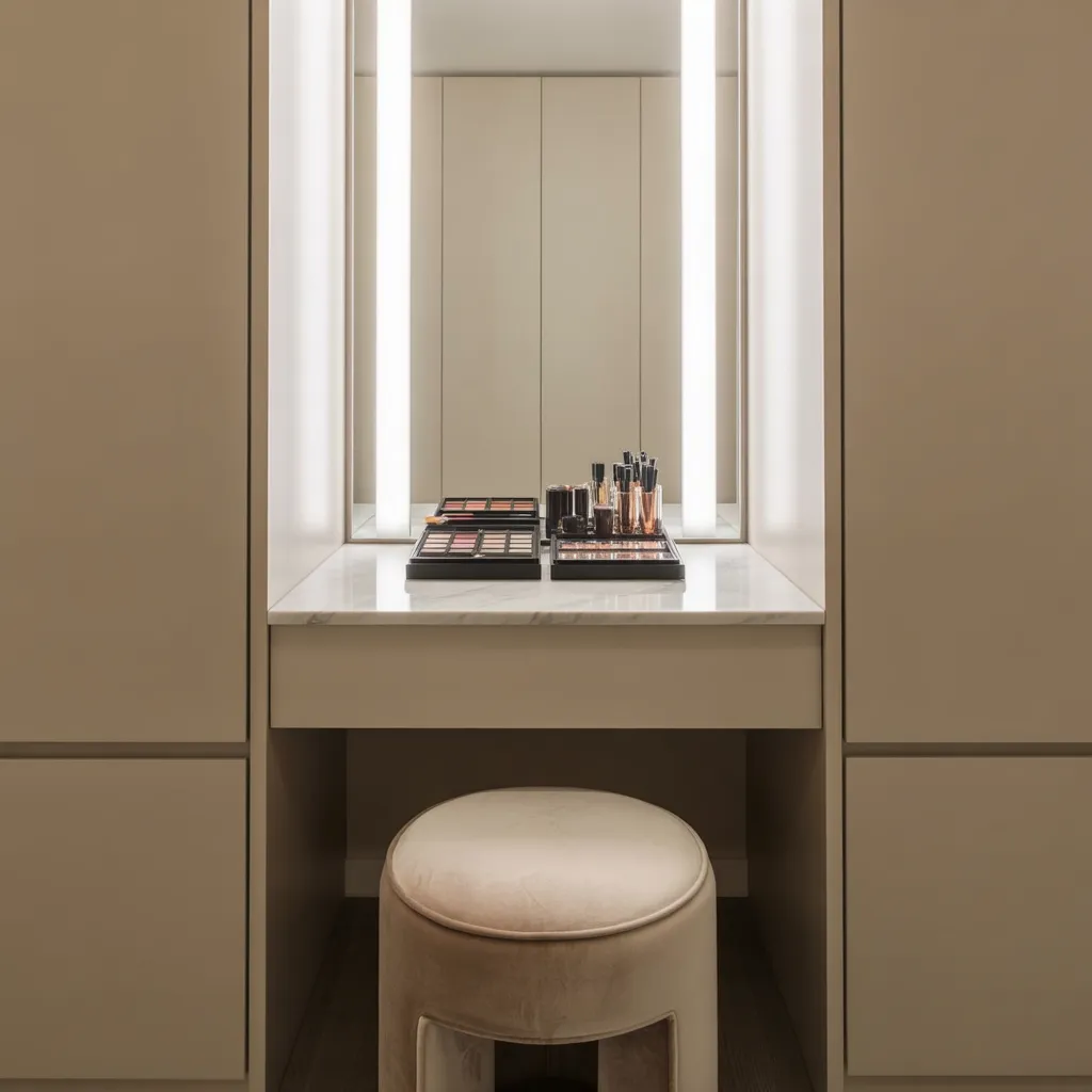 20 Dressing Room Design Ideas That Prove Organization Can Be Beautiful 15 Dressing Room with Built-In Vanity Lighting