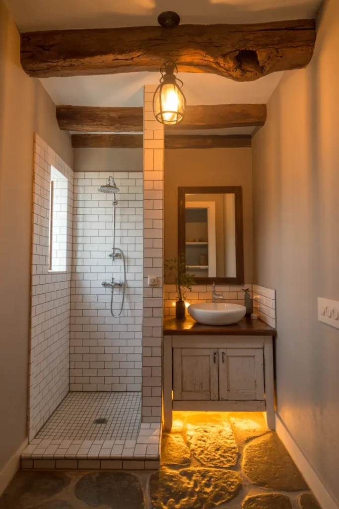 Exposed Beams Above Shower