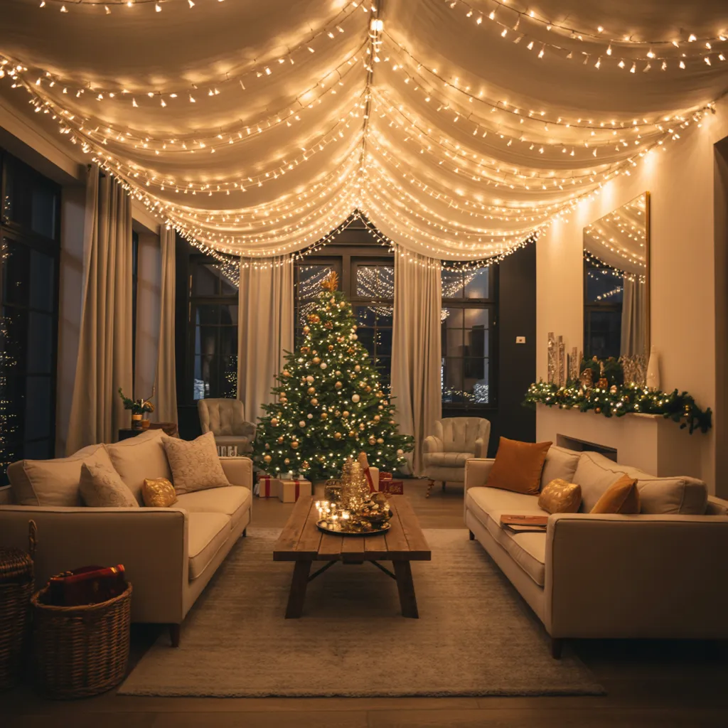 Fairy Light Canopy Across the Ceiling
