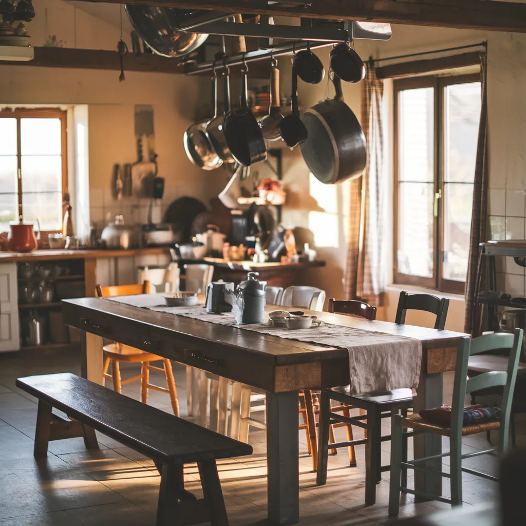 Farm Table as Kitchen Anchor