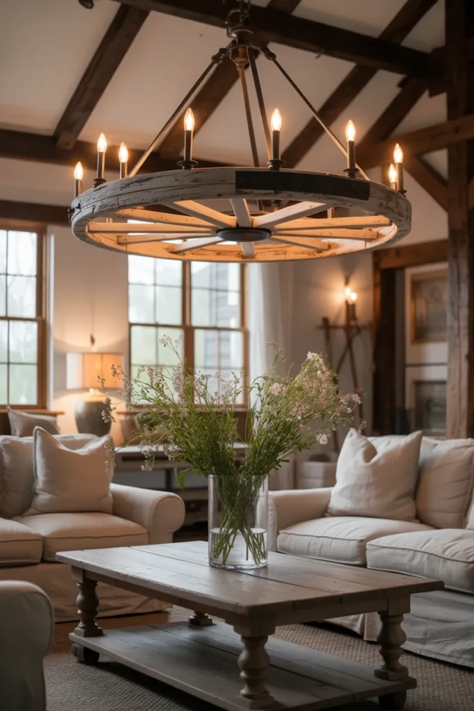 Farmhouse Chandelier with Wooden Accents