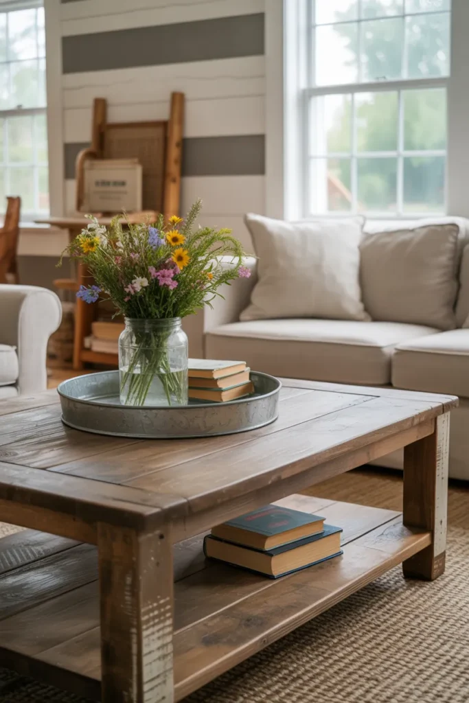 Farmhouse Coffee Table with Distressed Finish