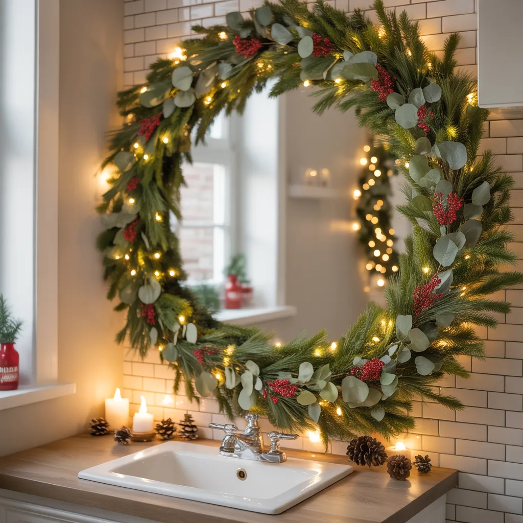 Festive Garland Around the Mirror