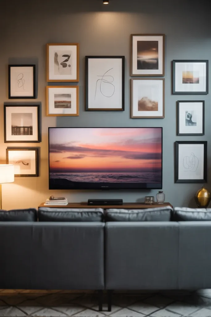Gallery Wall Around a TV for Seamless Design