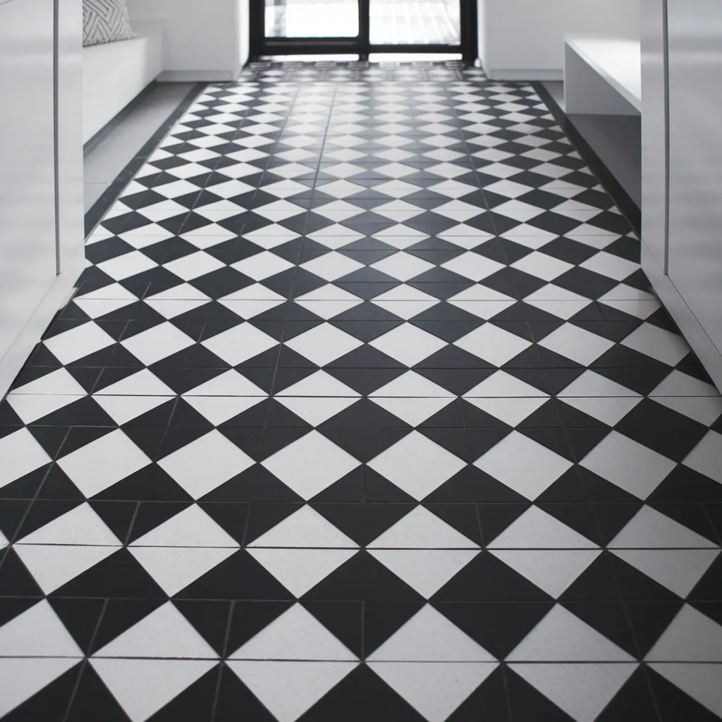 Must-See 31+ Floor Tile Designs That Blend Beauty and Durability 10 Geometric Black and White Drama