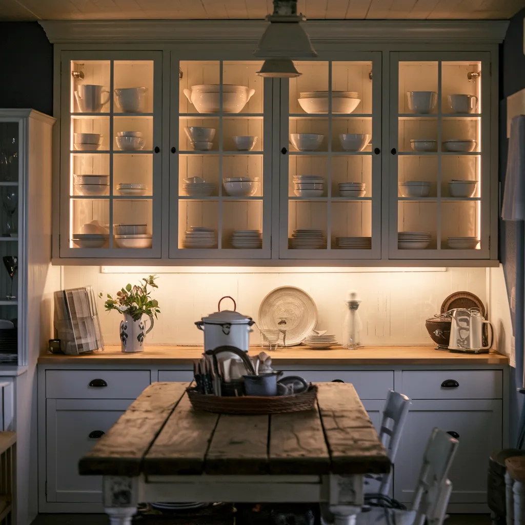 Glass-Front Cabinetry with Backlighting