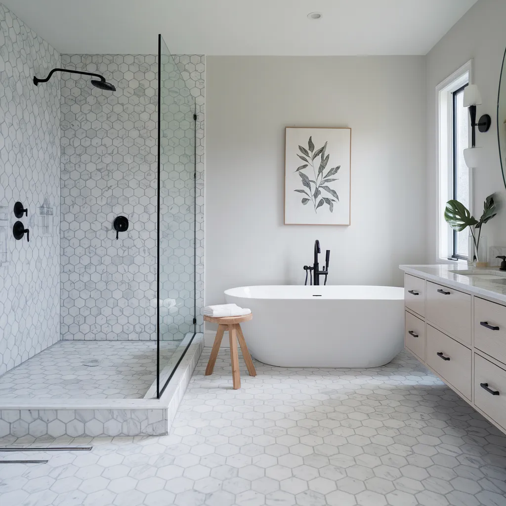 Must-See 31+ Floor Tile Designs That Blend Beauty and Durability 28 Hexagon Marble Serenity