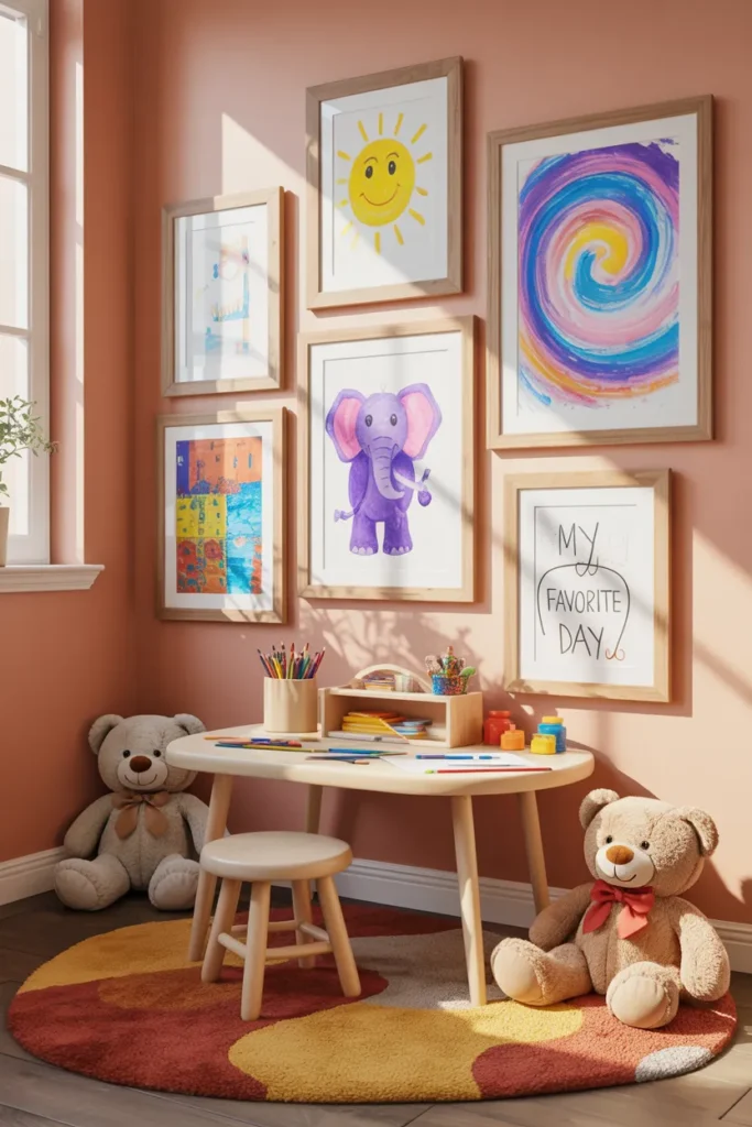 Kids’ Artwork Wall to Celebrate Creativity