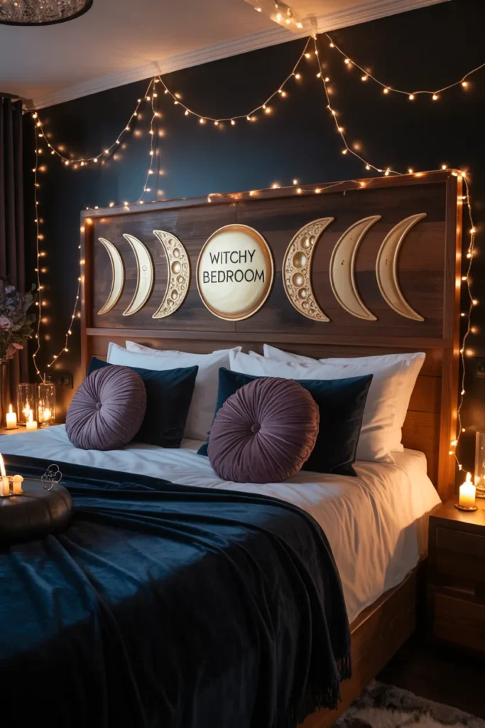 35 Witchy Bedroom Ideas to Transform Your Space into a Magical Sanctuary 33 Lunar Phase Headboards