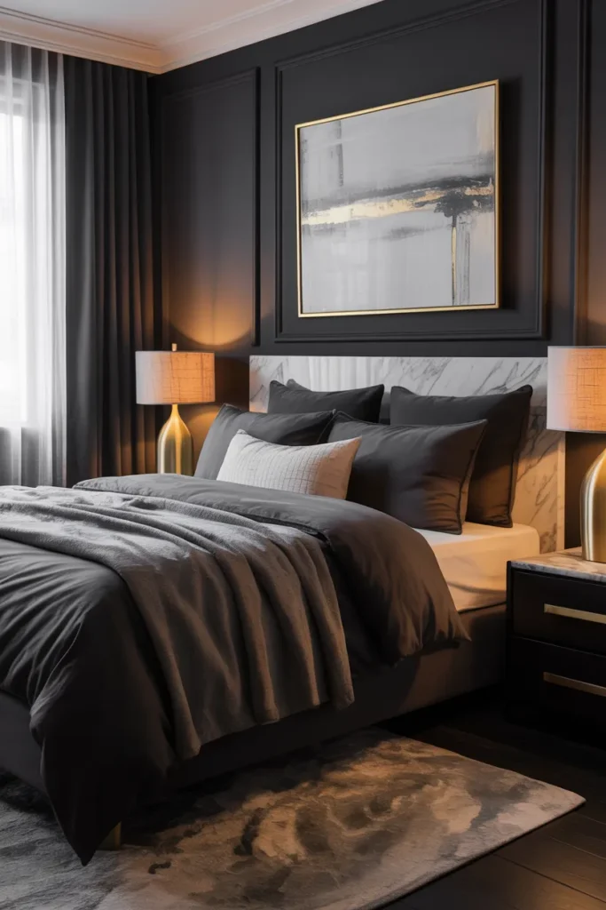 19 Black Bedroom Aesthetic Ideas That Make Dark Interiors Look Irresistible 15 Luxe Marble and Black Blend