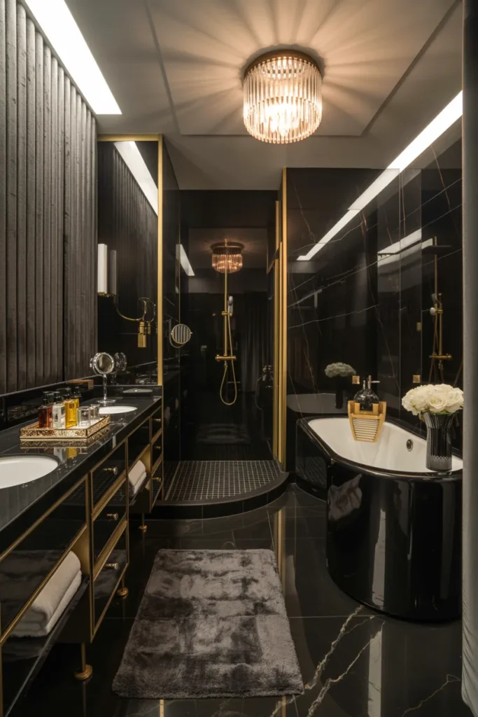 Luxurious Black and Gold Bathroom with Glam Touches
