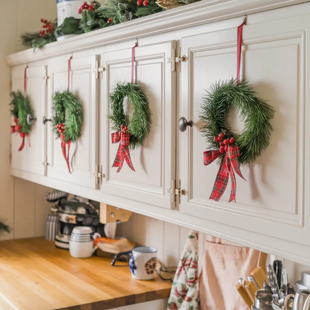 Mini Wreaths on Cabinet Doors