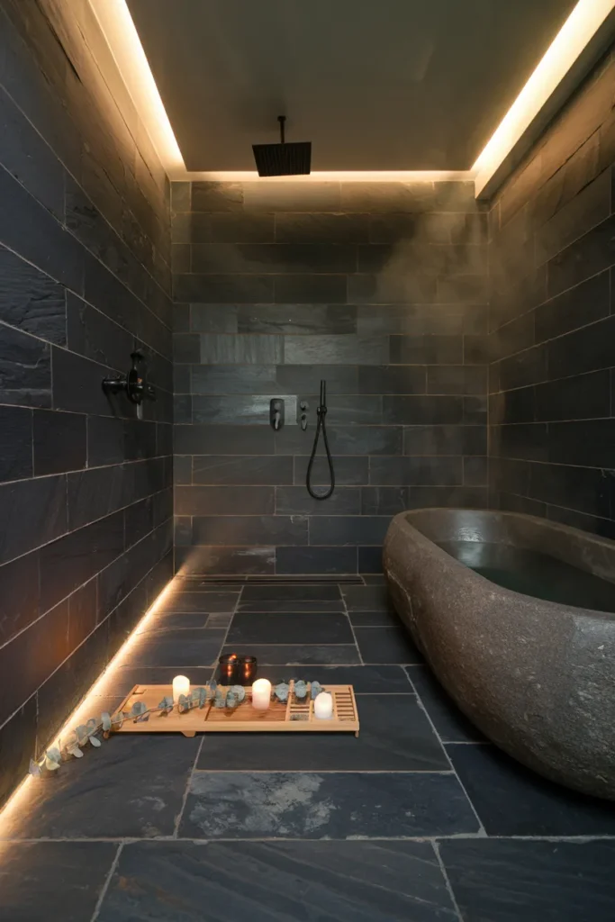 Moody Spa Retreat with Stone Walls