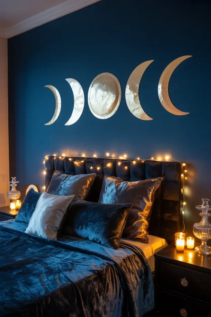 35 Witchy Bedroom Ideas to Transform Your Space into a Magical Sanctuary 8 Mystical Moon Wall Art