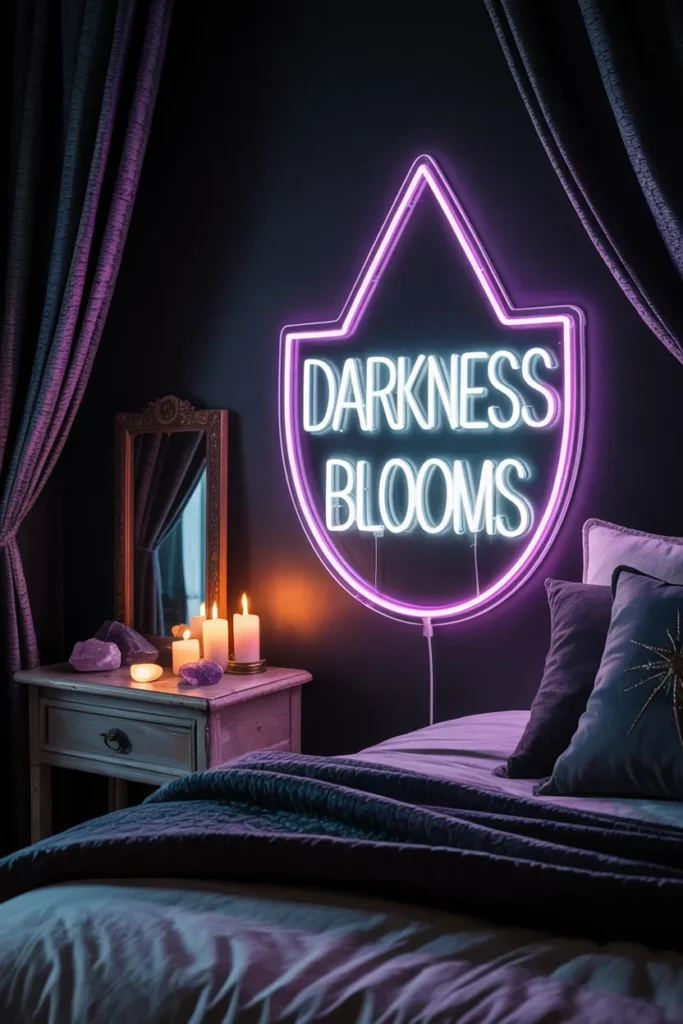 35 Witchy Bedroom Ideas to Transform Your Space into a Magical Sanctuary 28 Neon Sigil Signs
