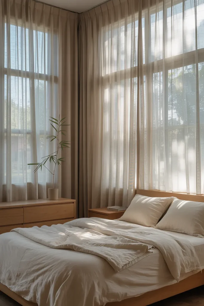 Neutral Curtains with Flowing Fabric